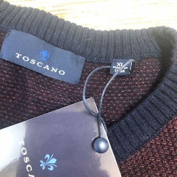 V-53 Toscano Mens Pullover Sweater Merino Wool Blend Crew MIDNIGHT BLUE /RED XL - Picture 4 of 4